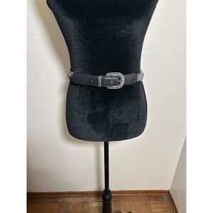 Brighton Belt Vtg 1995 Black Leather Silver Tone Concho Medallions Size Small
